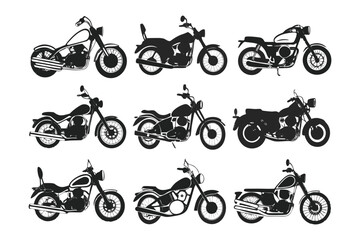 Obraz premium Motorcycle Collection: A dynamic collection of classic motorcycles, each meticulously illustrated, showcases a diverse array of iconic designs.