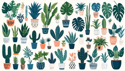 Various potted plants and cacti for home decor, adding vibrant greenery and freshness to interiors