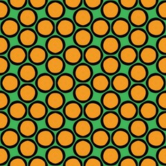 Abstract seamless geometric honeycomb pattern with colorful yellow, orange, and brown circles