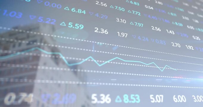 semi-transparent ticker overlay loading and updating numeric values and moving chart showing trends