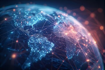 Futuristic World Map with Tech Lines.