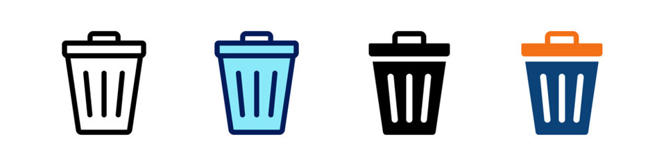 Trash Bin All In One Icon Multi Styles Vector Set