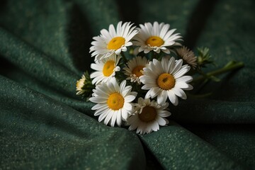 Bouquet of daisies on a green fabric background
pgsql