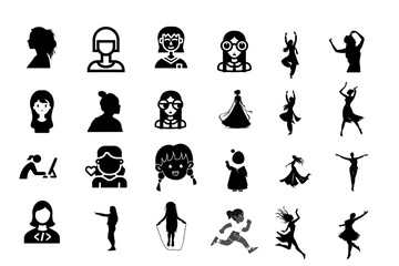 Collection of diverse female silhouettes isolated on transparent background