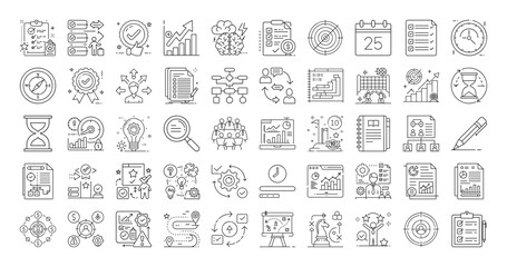 Large collection of outline icons representing business strategy and project management elements
