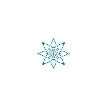 Gambar ini menampilkan sebuah pola geometris simetris berbentuk mandala dengan delapan kelopak besar menyerupai tetesan air yang tersusun melingkar di sekitar pusat