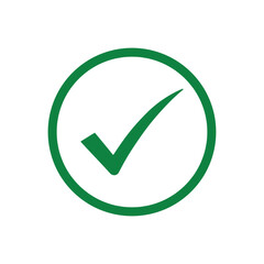 Green checkmark in circle icon vector flat design on white background. Checkmark transparent png.