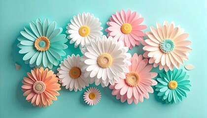 Fototapeta premium Vibrant pastel daisy flowers bloom in a cheerful, bright studio setting with a clean background