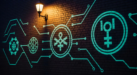 Glowing Urban Symbols: Nighttime Street Art