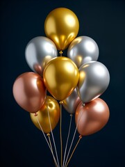 Metallic Balloons on a Dark Background