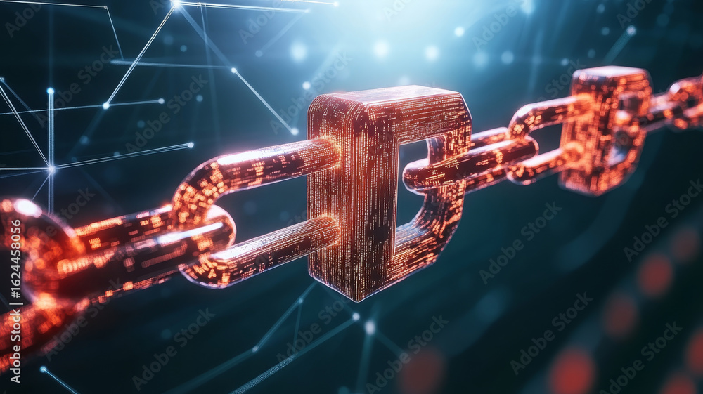 Poster blockchain technology digital chain security futuristic glowing network abstract data