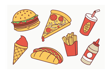 Delicious Assortment of Classic Eats: A vibrant illustration showcases a tempting ensemble of culinary favorites, each element a testament to the allure of satisfying flavors.