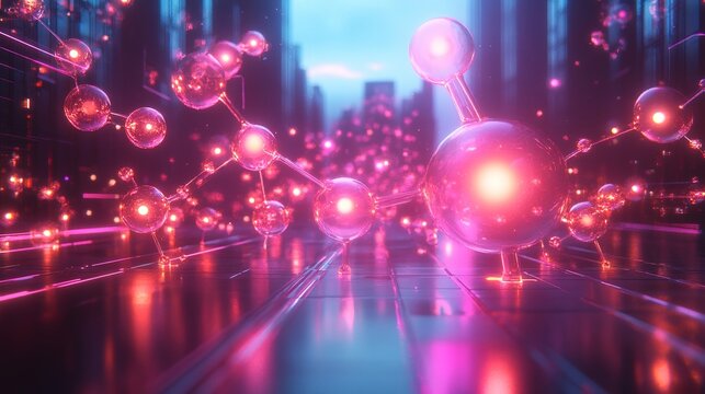 Abstract Futuristic Molecular Structure With Glowing Particle and Connection Illustration