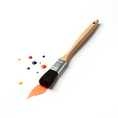 Fototapeta premium A traditional paint brush with soft and coarse bristles, resting on a pristine white background,
