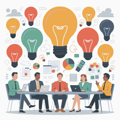 Vector illustration concept of brainstorming, research and development department. Creative flat design for web banner, marketing material, business presentation, online