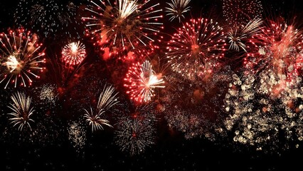 Multicolor Firework Bursts in Night Sky: Explosion Trails and Ember Effects for Global Event Background Designs