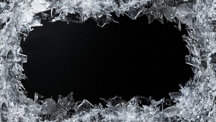 Polar Ice Crystal Frame Design: Transparent Geometric Ice Patterns on Black Background for Winter Theme Visual Systems