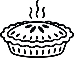 Fresh Apple Pie Line Art – Hot Baked Dessert Outline Vector for Bakery, Food Packaging, and Kitchen Design