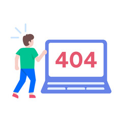 A flat style illustration showing a person looking at computer error