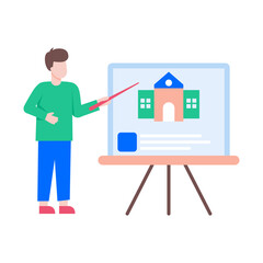 A flat style illustration of a person giving presentation