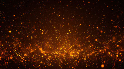 Dynamic abstract background with glowing particles and sparks in warm orange tones, digital design, copy space
