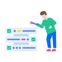 A flat style illustration showing a person searching file