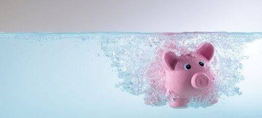 The playful piggy bank splashing into the water creating ripples in finance.