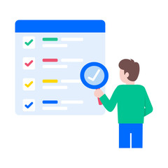 A flat style illustration showing a person doing code inspection