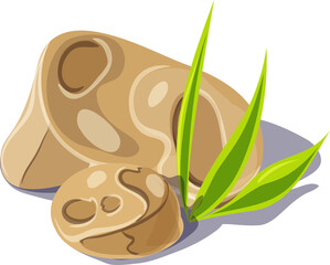 vector illustration of a cream colored rock with green grass