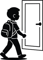 Silhouette of Backpacked Student Approaching Slightly Open Door — Symbolic Representation of Educational Journey, Opportunity, and Daily Academic Transitions