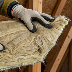 Fiberglass Insulation Being Fluffed for Installation, Photorealistic Detail.
