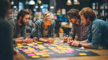 Fototapeta premium Show the power of collaboration with a team of all ages contributing ideas in a vibrant workspace