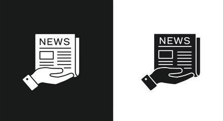 A simple icon showing a hand holding a folded newspaper with the headline NEWS, symbolizing information and media.