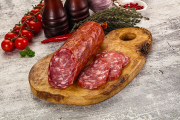 Italian pork Salchichon sausage with slices