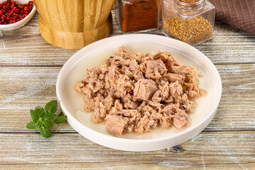 Canned tuna fish in the bowl