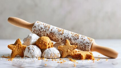 Sweet treats, a rolling pin, and powdered sugar