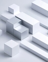 Obraz premium Architectural business concept, Geometric Composition of Cubes and Rectangular Prisms in a Minimalist White Setting