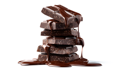 A stack of chocolate bars with chocolate dripping from them