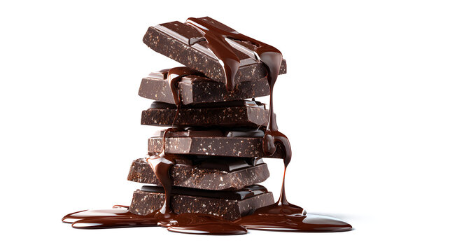 A stack of chocolate bars with chocolate dripping from them