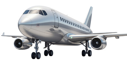 Obraz premium Sleek silver airplane ready for flight, embodying speed and innovation