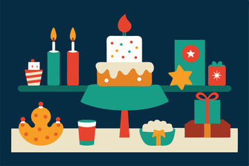 illustrated christmas party favor table with cand.eps