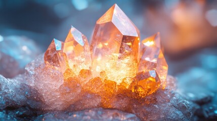 Shimmering orange crystals on a sparkling surface