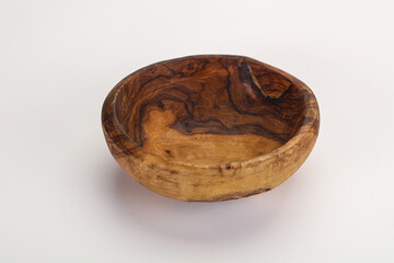 Empty natural wooden bowl isolated