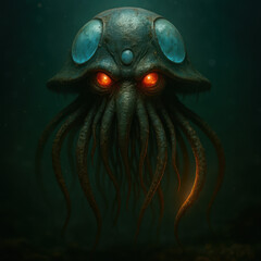 Alien Deep Sea Creature with Glowing Eyes – Underwater Horror Monster