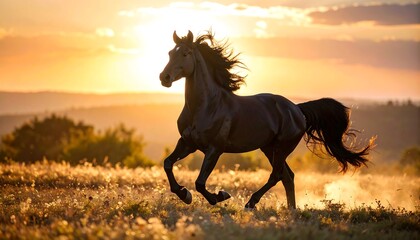 Obraz premium Majestic horse running at sunset