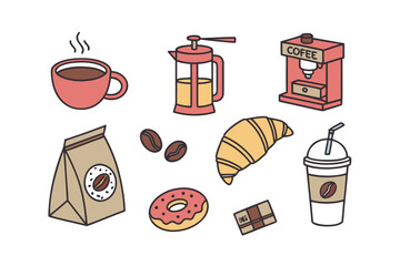 Coffee Delights: A charming array of coffee-related illustrations, inviting viewers to savor the simple pleasures of a comforting caffeine boost.