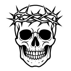 Obraz premium Skull with Crown of Thorns Vector - Symbol of Death, Sin, and Sacrifice