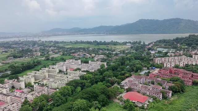 view of the brahmaputra river and IIT Guwahati 