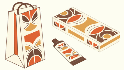 Cosmetic product package design with retro geometric pattern isolated on white background for beauty, skin care, and advertising purposes