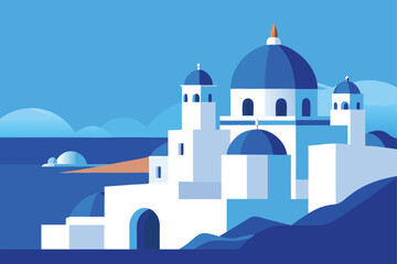 Obraz premium island village with white buildings and blue domes.eps